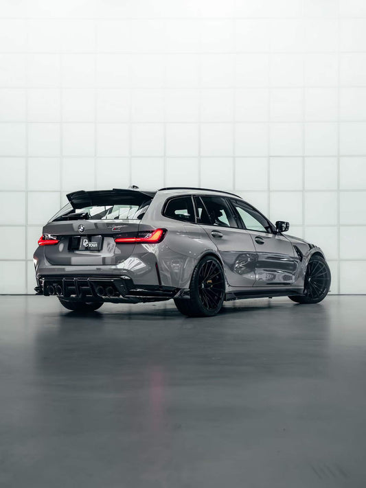 BMW M3 G80 G81 & M4 G82 G83 2021-ON with Aftermarket Parts - V3 Rear Diffuser & Rear Canards Dry Pre-preg Carbon Fiber from ArmorExtend