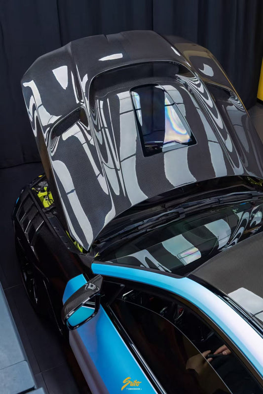 BMW M3CS M3C M3 G80 G81 2021-ON & M4CSL M4CS M4C M4 G82 G83 2021-ON with Aftermarket Parts - ART Vented Transparent Glass V2 Style Hood Bonnet Dry Pre-preg Carbon Fiber from ArmorExtend