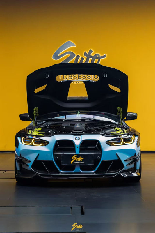 BMW M3CS M3C M3 G80 G81 2021-ON & M4CSL M4CS M4C M4 G82 G83 2021-ON with Aftermarket Parts - ART Vented Transparent Glass V2 Style Hood Bonnet Dry Pre-preg Carbon Fiber from ArmorExtend