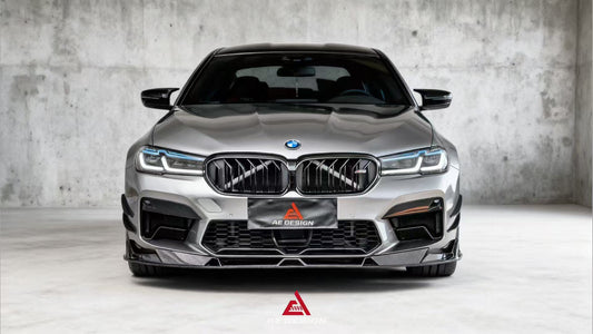 BMW M5 / M5C F90 Pre-LCI 2018 2019 2020 & M5 / M5C F90 LCI 2021 2022 2023 2024 With Aftermarket Parts - AE Lower Lip & Middle Lip Carbon Fiber from ArmorExtend
