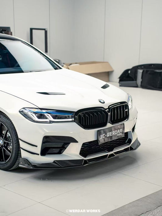BMW M5/M5C F90 Pre-LCI 2018 2019 2020 & M5/M5C F90 LCI 2021 2022 2023 2024 with Aftermarket Parts - AE Front Canards Carbon Fiber from ArmorExtend