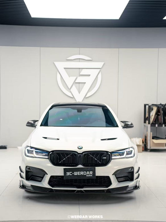 BMW M5/M5C F90 Pre-LCI 2018 2019 2020 & M5/M5C F90 LCI 2021 2022 2023 2024 with Aftermarket Parts - AE Front Canards Carbon Fiber from ArmorExtend