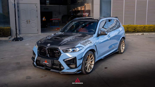 BMW X5M X5MC F95 & X6M X6MC F96 2024-ON (LCI) With Aftermarket Parts - AE Style Front Lip Pre-preg Carbon Fiber from ArmorExtend