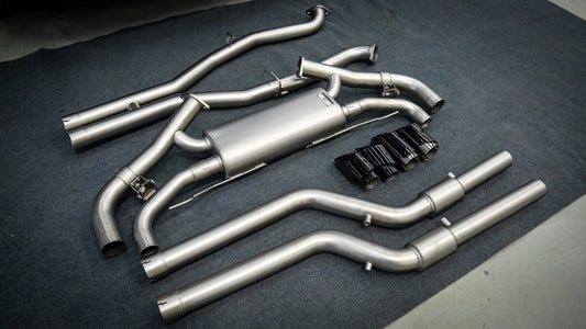BMW X5M X5MC F95 & X6M X6MC F96 Pre-LCI 2020 2021 2022 2023 with Aftermarket Parts - Catback Exhaust Quadtips with Valve Stainless Steel / Titanium from ArmorExtend