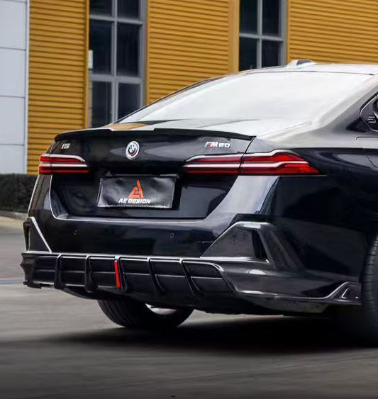 BMW i5 xDrive40 / eDrive40 (with M-package bumper, does not fit base mode) / M60 G60 G61 2024-ON & 5 Series 540i xDrive / 530i xDrive / 530i (with M-package bumper, does not fit base model) / 550e xDrive G60 G61 2024-ON with Aftermarket Parts - AE Design Rear Diffuser & Rear Canards Carbon Fiber from ArmorExtend