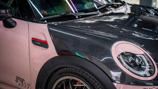 MINI Cooper JCW (John Cooper Works) F56 & Cooper (All Models) LCI 2022 2023 2024 with Aftermarket Parts - AE Style Hood Carbon Fiber from ArmorExtend