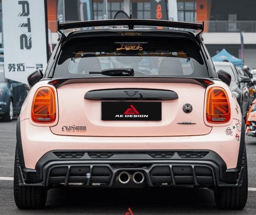 MINI Cooper JCW (John Cooper Works) F56 LCI 2022-ON with Aftermarket Parts - AE Style Carbon Fiber Rear Diffuser & Canards from ArmorExtend