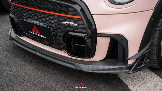 MINI Cooper JCW (John Cooper Works) F56 LCI 2022 2023 2024 with Aftermarket Parts - AE Style Front Lip Carbon Fiber from ArmorExtend