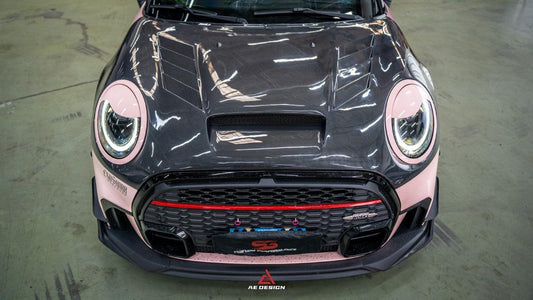 MINI Cooper JCW (John Cooper Works) F56 & Cooper (All Models) LCI 2022 2023 2024 with Aftermarket Parts - AE Style Hood Carbon Fiber from ArmorExtend