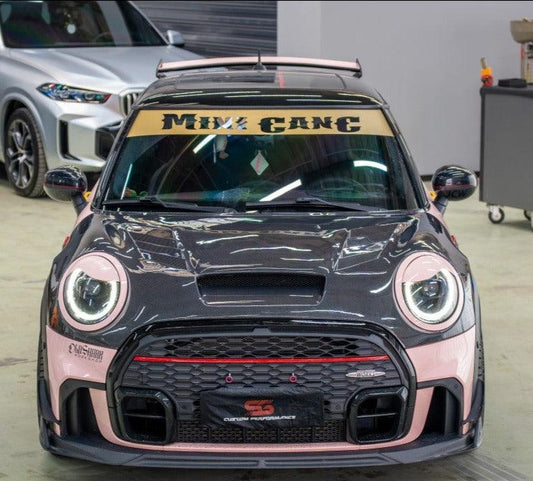 MINI Cooper JCW (John Cooper Works) F56 & Cooper (All Models) LCI 2022 2023 2024 with Aftermarket Parts - AE Style Hood Carbon Fiber from ArmorExtend