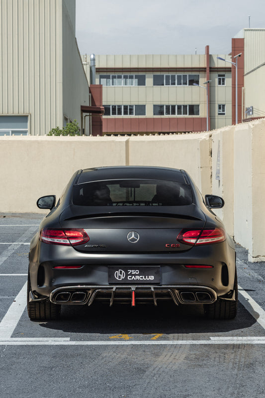 Mercedes Benz C-Class C63S C63 AMG W205 Coupe Convertible 2015 2016 2017 2018 2019 2020 2021 2022 2023 (suitable for both pre-facelift and facelift. Pre-facelift requires exhaust tips from facelifted version) & C-Class C63S C63 AMG W205 Coupe Convertible 2015 2016 2017 2018 2019 2020 2021 2022 2023 (suitable for both pre-facelift and facelift) with Aftermarket Parts - AE Rear Diffuser & Canards Carbon Fiber from ArmorExtend 
