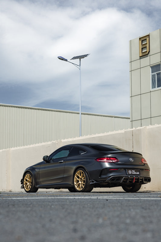 Mercedes Benz C-Class C63S C63 AMG W205 Coupe Convertible 2015 2016 2017 2018 2019 2020 2021 2022 2023 (suitable for both pre-facelift and facelift. Pre-facelift requires exhaust tips from facelifted version) & C-Class C63S C63 AMG W205 Coupe Convertible 2015 2016 2017 2018 2019 2020 2021 2022 2023 (suitable for both pre-facelift and facelift) with Aftermarket Parts - AE Rear Diffuser & Canards Carbon Fiber from ArmorExtend 
