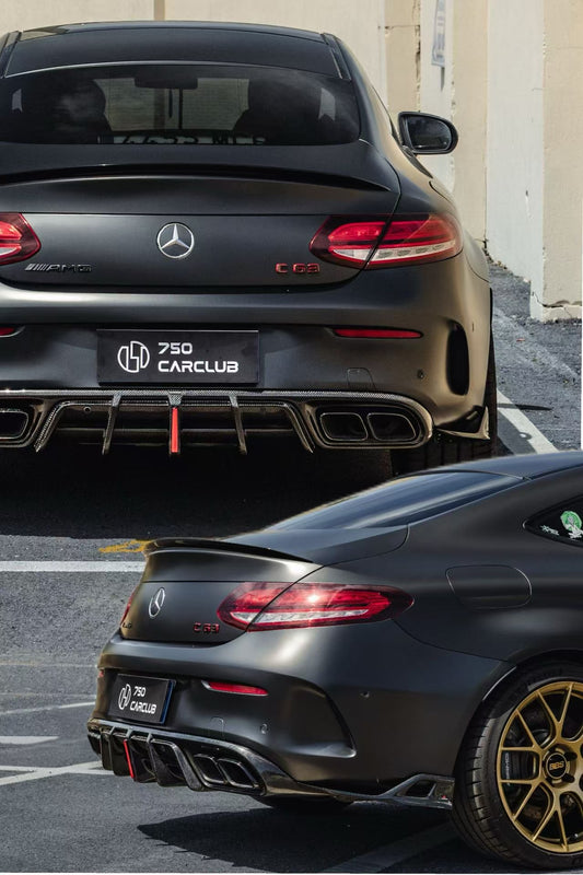 Mercedes Benz C-Class C63S C63 AMG W205 Coupe Convertible 2015 2016 2017 2018 2019 2020 2021 2022 2023 (suitable for both pre-facelift and facelift. Pre-facelift requires exhaust tips from facelifted version) & C-Class C63S C63 AMG W205 Coupe Convertible 2015 2016 2017 2018 2019 2020 2021 2022 2023 (suitable for both pre-facelift and facelift) with Aftermarket Parts - AE Rear Diffuser & Canards Carbon Fiber from ArmorExtend