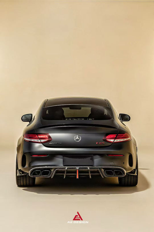 Mercedes Benz C-Class C63S C63 AMG W205 Coupe Convertible 2015 2016 2017 2018 2019 2020 2021 2022 2023 (suitable for both pre-facelift and facelift. Pre-facelift requires exhaust tips from facelifted version) & C-Class C63S C63 AMG W205 Coupe Convertible 2015 2016 2017 2018 2019 2020 2021 2022 2023 (suitable for both pre-facelift and facelift) with Aftermarket Parts - AE Rear Diffuser & Canards Carbon Fiber from ArmorExtend