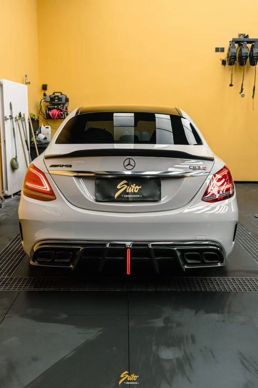Mercedes Benz C-Class C63S C63 AMG W205 Coupe Convertible 2015 2016 2017 2018 2019 2020 2021 2022 2023 (suitable for both pre-facelift and facelift. Pre-facelift requires exhaust tips from facelifted version) & C-Class C63S C63 AMG W205 Coupe Convertible 2015 2016 2017 2018 2019 2020 2021 2022 2023 (suitable for both pre-facelift and facelift) with Aftermarket Parts - AE Rear Diffuser & Canards Carbon Fiber from ArmorExtend