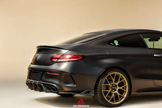 Mercedes Benz C-Class C63S C63 AMG W205 Coupe Convertible 2015 2016 2017 2018 2019 2020 2021 2022 2023 (suitable for both pre-facelift and facelift. Pre-facelift requires exhaust tips from facelifted version) & C-Class C63S C63 AMG W205 Coupe Convertible 2015 2016 2017 2018 2019 2020 2021 2022 2023 (suitable for both pre-facelift and facelift) with Aftermarket Parts - AE Rear Diffuser & Canards Carbon Fiber from ArmorExtend