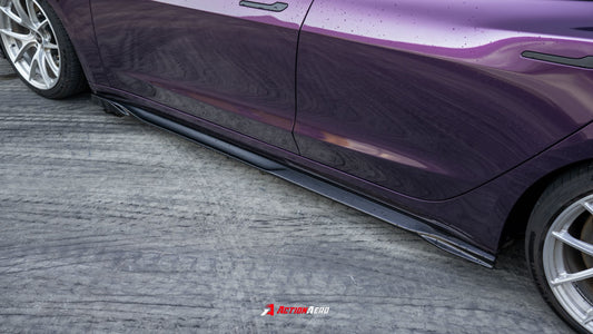 Tesla Model 3 Highland / Performance 2024-ON with Aftermarket Parts - Action Aero Series Side Skirts Dry Pre-preg Carbon Fiber / ABS from ArmorExtend
