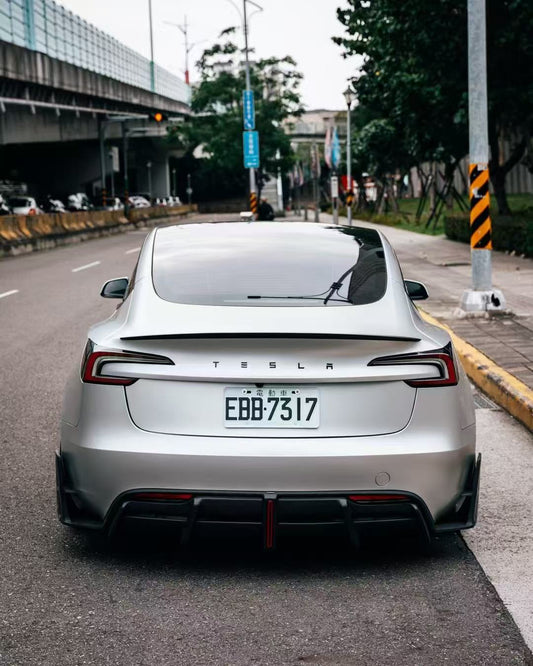 Tesla Model 3 Highland / Performance 2024-ON with Aftermarket Parts - AE Style Rear Diffuser & Canards Carbon Fiber from ArmorExtend