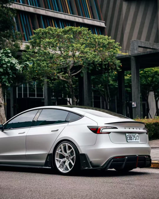Tesla Model 3 Highland / Performance 2024-ON with Aftermarket Parts - AE Style Rear Diffuser & Canards Carbon Fiber from ArmorExtend