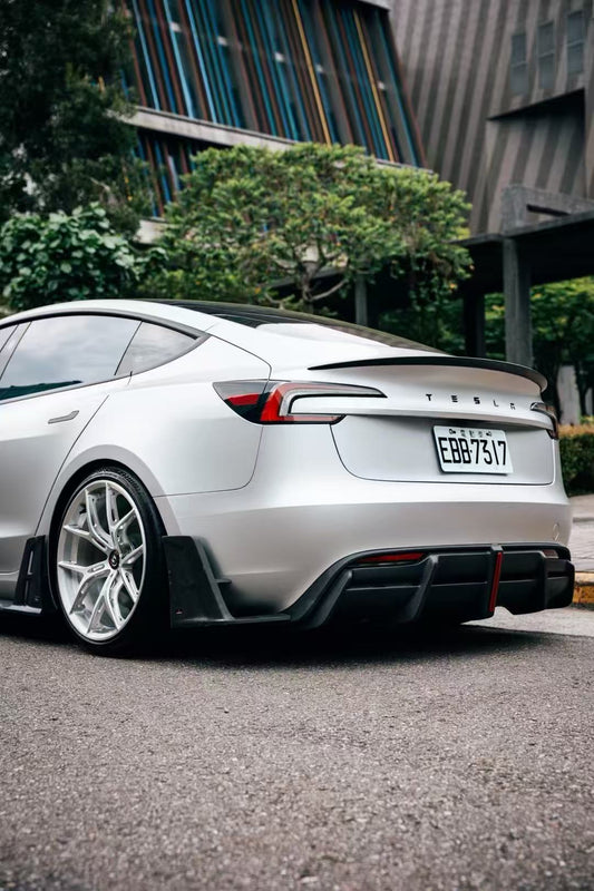 Tesla Model 3 Highland / Performance 2024-ON with Aftermarket Parts - AE Style Rear Diffuser & Canards Carbon Fiber from ArmorExtend