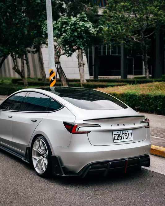 Tesla Model 3 Highland / Performance 2024-ON with Aftermarket Parts - AE Style Rear Diffuser & Canards Carbon Fiber from ArmorExtend