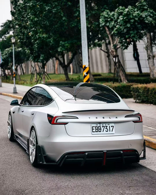 Tesla Model 3 Highland / Performance 2024-ON with Aftermarket Parts - AE Style Rear Diffuser & Canards Carbon Fiber from ArmorExtend