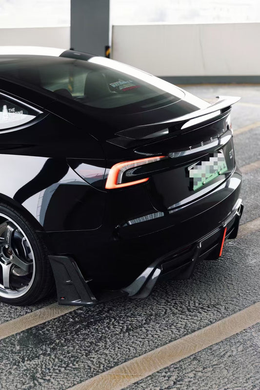 Tesla Model 3 Highland / Performance 2024-ON with Aftermarket Parts - AE Style Rear Diffuser & Canards Carbon Fiber from ArmorExtend