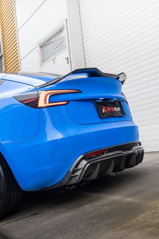 Tesla Model 3 Highland / Performance 2024-ON with Aftermarket Parts - V2 Rear Lip Spoiler Dry Pre-preg Carbon Fiber from ArmorExtend