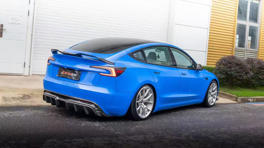 Tesla Model 3 Highland / Performance 2024-ON with Aftermarket Parts - V2 Rear Lip Spoiler Dry Pre-preg Carbon Fiber from ArmorExtend