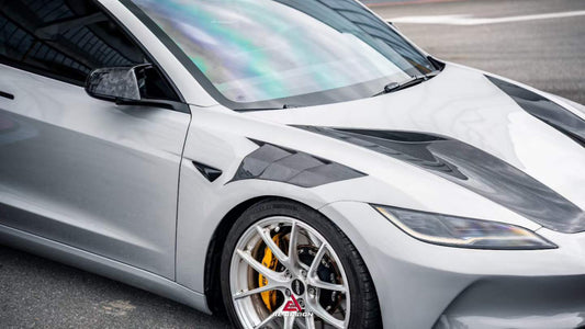 Tesla Model 3 Highland / Performance 2024-ON with Aftermarket Parts - Action Aero Series Front Fenders Carbon Fiber from ArmorExtend