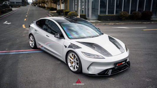 Tesla Model 3 Highland / Performance 2024-ON with Aftermarket Parts - Action Aero Series Hood Bonnet Carbon Fiber from ArmorExtend
