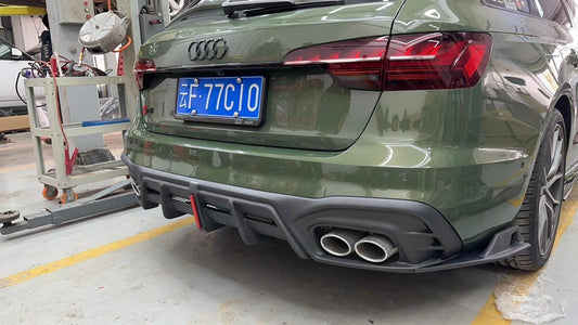 Audi S4 / A4 (With S-line Bumper) B9.5 2020 2021 2022 2023 2024 with Aftermarket Parts - AE / Plustic Style Rear Diffuser & Canards Carbon Fiber / ABS