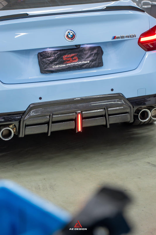 BMW 2 Series G42 230i (With M-Package Bumper) M240i 2022 2023 2024 with Aftermarket Parts - AE Style Rear Diffuser & Canards Carbon Fiber from ArmorExtend