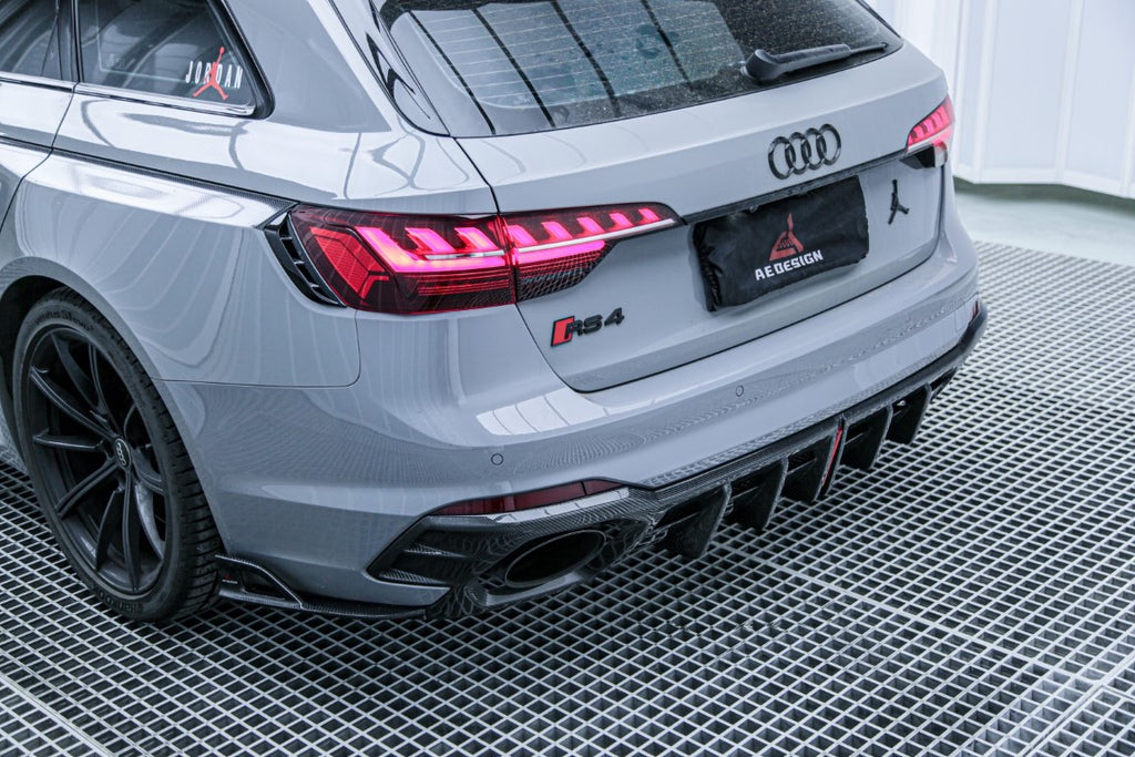 Audi RS4 B9 / B9.5 2018-ON with Aftermarket Parts - AE Style Carbon Fiber Rear Diffuser & Canards from ArmorExtend