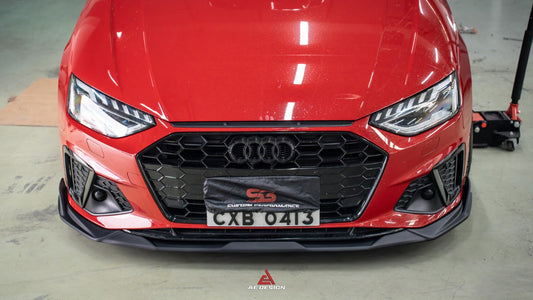 Audi S4 / A4 (With s-line Bumper, does not fit base model) B9.5 2020-ON with Aftermarket Parts - AE V2 Carbon Fiber & ABS Front Lip from ArmorExtend 
