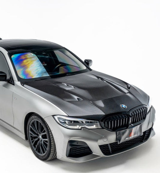 BMW 3 Series M340i 330i G20 G21 (Fits Both Pre-LCI & LCI) 2019-ON with Aftermarket Parts - Vented Hood Bonnet Carbon Fiber from ArmorExtend