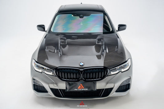 BMW 3 Series M340i 330i G20 G21 (Fits Both Pre-LCI & LCI) 2019-ON with Aftermarket Parts - Vented Hood Bonnet Carbon Fiber from ArmorExtend