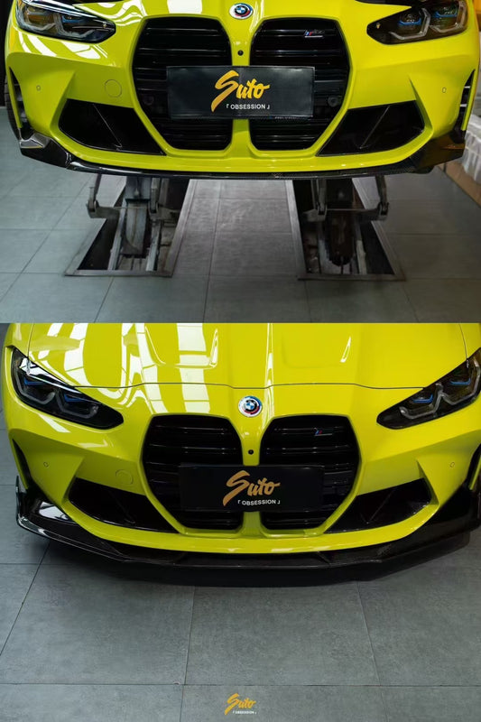 BMW M3 G80 G81 2021 2022 2023 2024 & M4 G82 G83 2021 2022 2023 2024 with Aftermarket Parts - AE V1 Style Front Lip Carbon Fiber from ArmorExtend