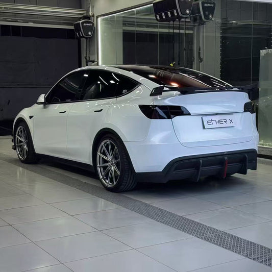 Tesla Model Y 2020 2021 2022 2023 2024 with Aftermarket Parts - AE Style Rear Diffuser Carbon Fiber from  ArmorExtend