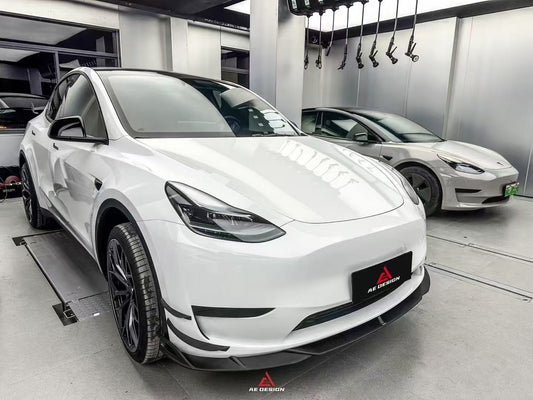 Tesla Model Y 2020 2021 2022 2023 2024 with Aftermarket Parts - AE Style Front Lip Carbon Fiber from ArmorExtend