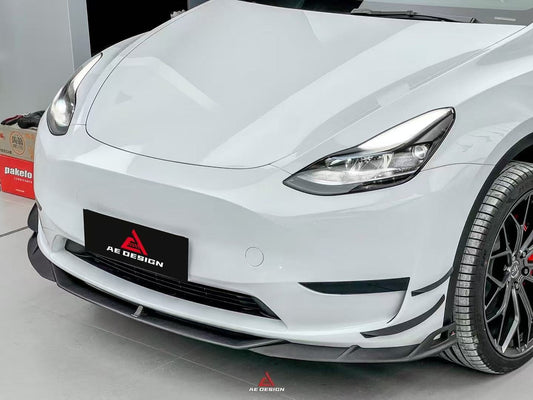 Tesla Model Y 2020 2021 2022 2023 2024 with Aftermarket Parts - AE Style Front Lip Carbon Fiber from ArmorExtend