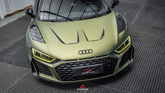 Audi R8 Gen 2 2016 2017 2018 2019 2020 2021 2022 2023 with Aftermarket Parts - Facelift Style Front Bumper & Lip Pre-preg Carbon Fiber / PP / ABS from Aero Republic