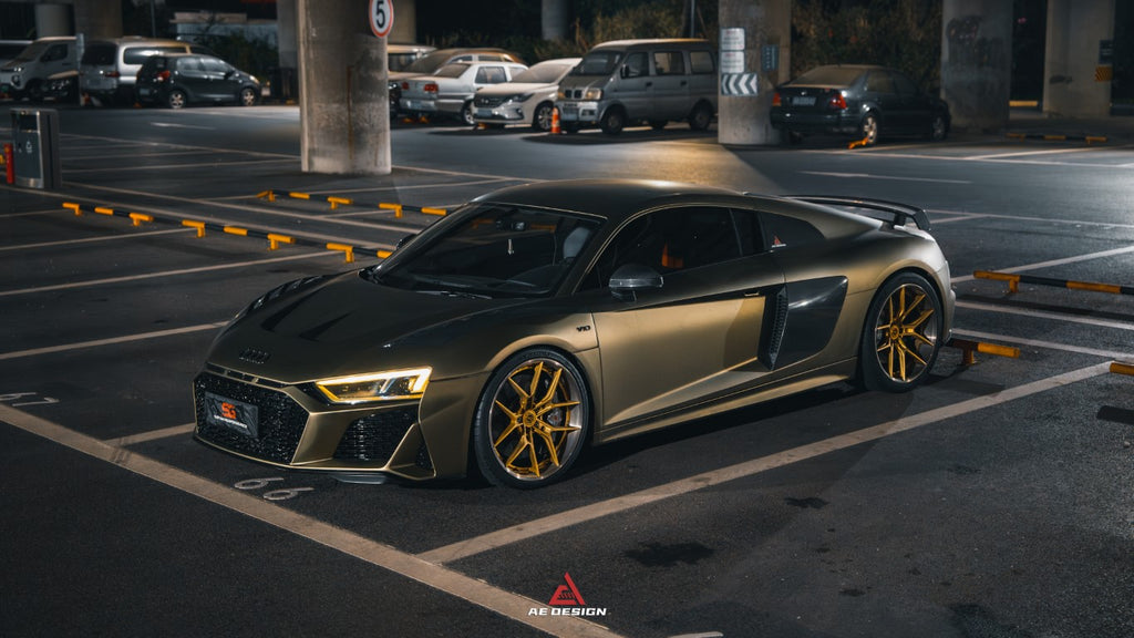 Audi R8 Gen 2 2017-2023 with Aftermarket Parts - AE Style Double-sided Carbon Fiber Hood Bonnet from ArmorExtend