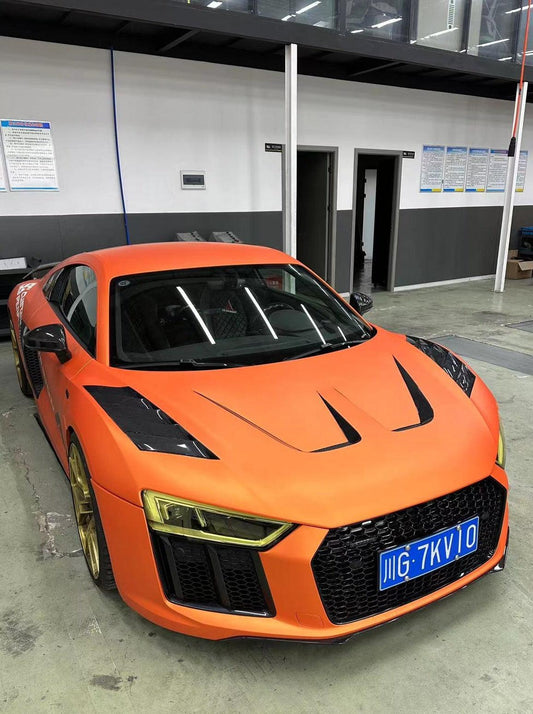 Audi R8 Gen 2 2017 2018 2019 2020 2021 2022 2023 with Aftermarket Parts - AE Style Hood Bonnet Double-sided Carbon Fiber / Partial Carbon Fiber from ArmorExtend