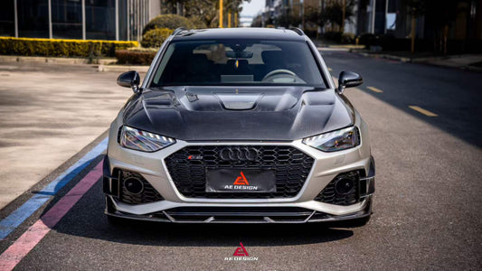 Audi RS4 B9 B9.5 2018-ON & S4 / A4 / A4 Allroad / A4 Avant B9 B9.5 2017-ON with Aftermarket Parts - ART Vented Transparent Glass V2 Hood Bonnet Dry Pre-preg Carbon Fiber from ArmorExtend