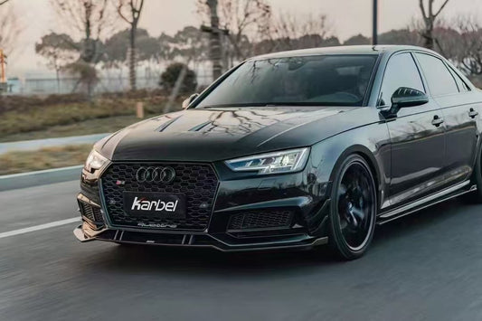 Audi S4 A4 S-line (with s-line bumper, does not fit base model) B9 2017-2018 with Aftermarket Parts - Front Canards Pre-preg Carbon Fiber from Karbel Carbon