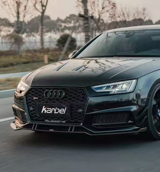 Audi S4 A4 S-line (with s-line bumper, does not fit base model) B9 2017 2018 with Aftermarket Parts - Front Lip Pre-preg Carbon Fiber from Karbel Carbon