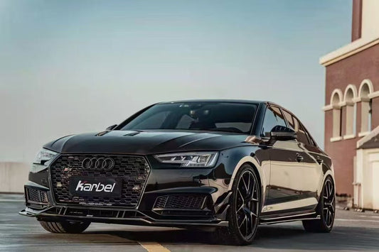 Audi S4 A4 S-line (with s-line bumper, does not fit base model) B9 2017-2018 with Aftermarket Parts - Front Canards Pre-preg Carbon Fiber from Karbel Carbon