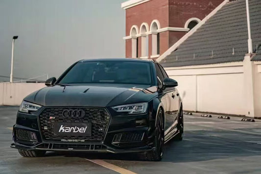 Audi S4 A4 S-line (with s-line bumper, does not fit base model) B9 2017 2018 with Aftermarket Parts - Front Lip Pre-preg Carbon Fiber from Karbel Carbon