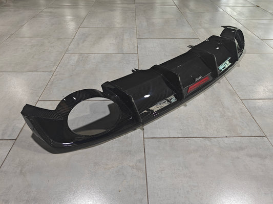 Audi S4 A4 (with S-line bumper, does not fit base model) B9 2017 2018 2019 with Aftermarket Parts - V3 RS4 Style Rear Diffuser Pre-preg Carbon Fiber from Karbel Carbon